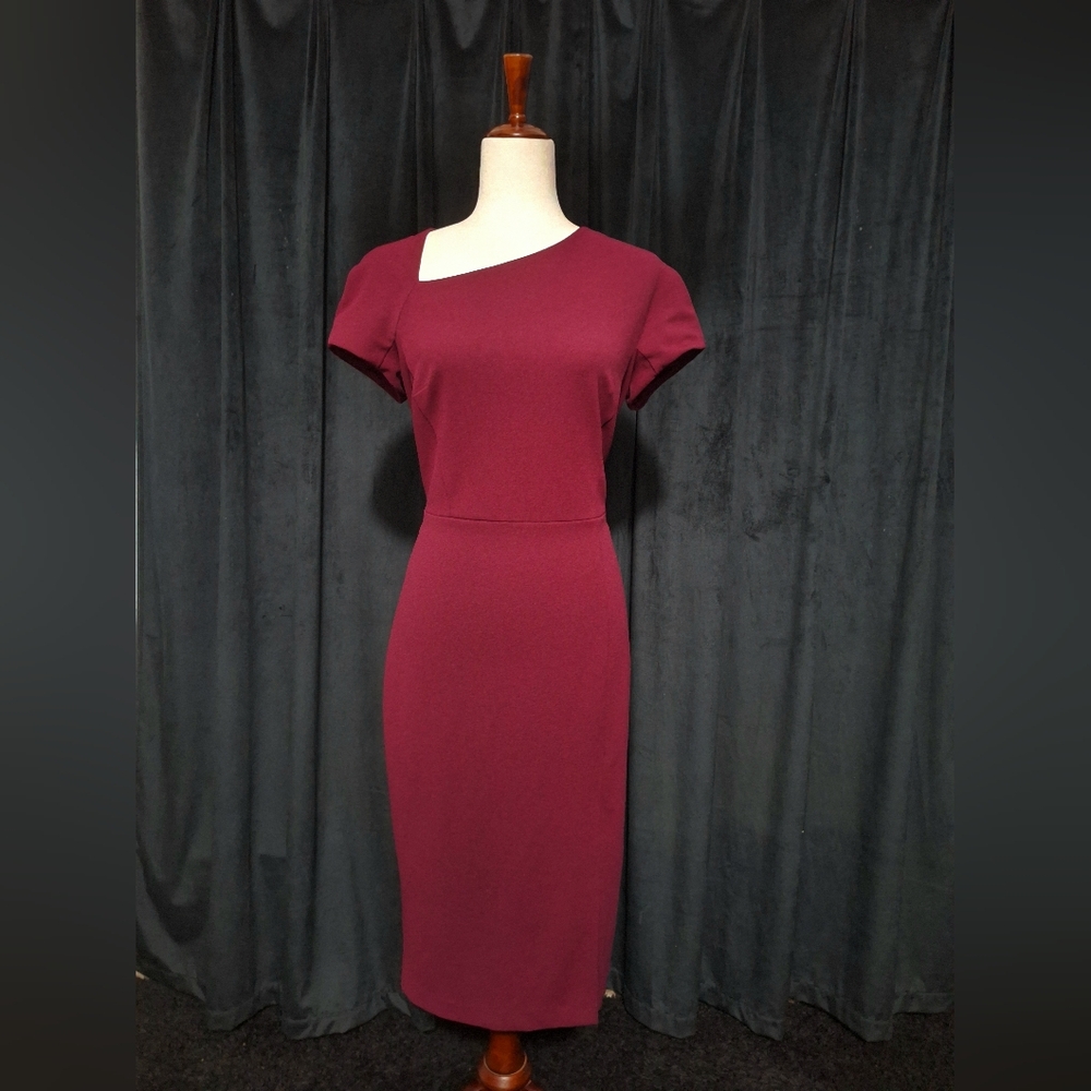 Maggy London One-Shoulder Dress in Deep Burgundy